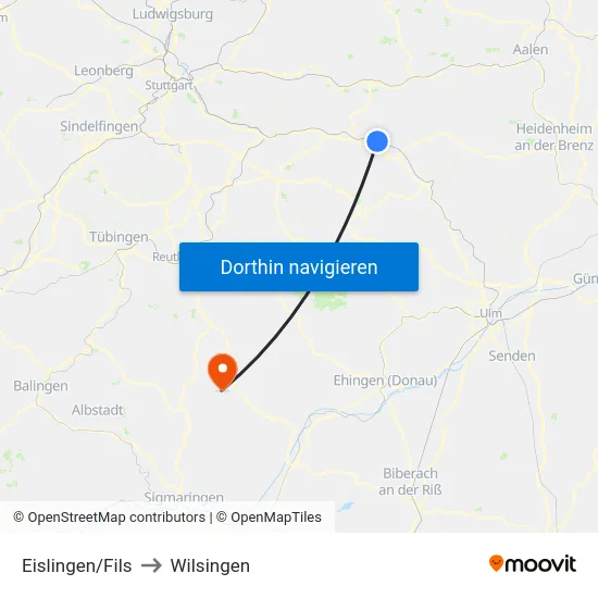 Eislingen/Fils to Wilsingen map