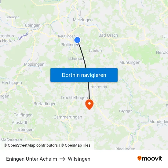 Eningen Unter Achalm to Wilsingen map