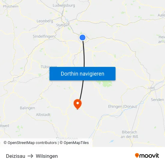 Deizisau to Wilsingen map