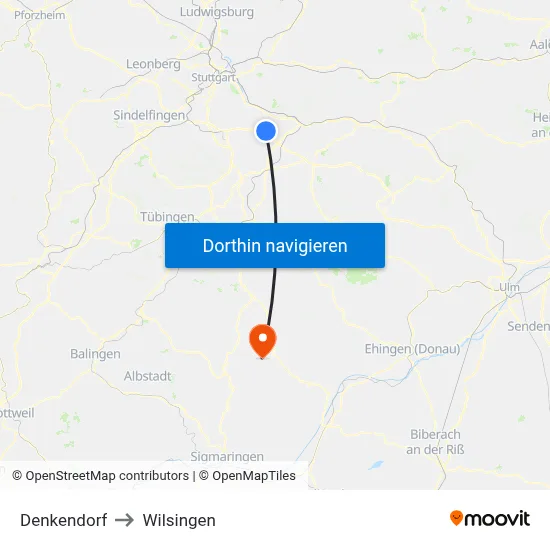 Denkendorf to Wilsingen map