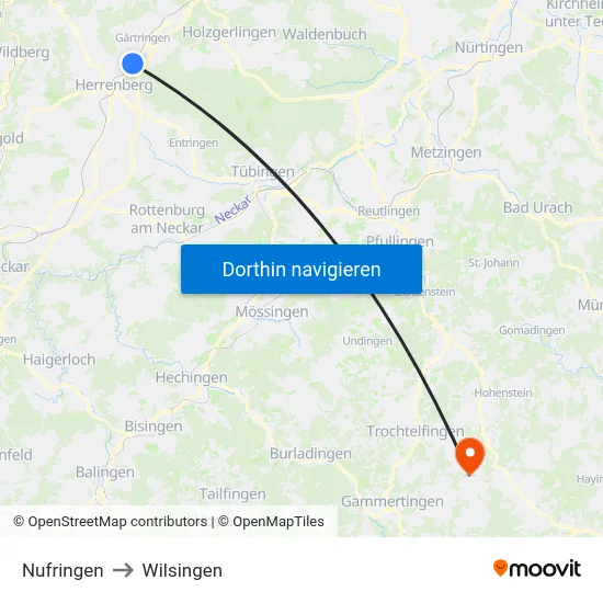 Nufringen to Wilsingen map