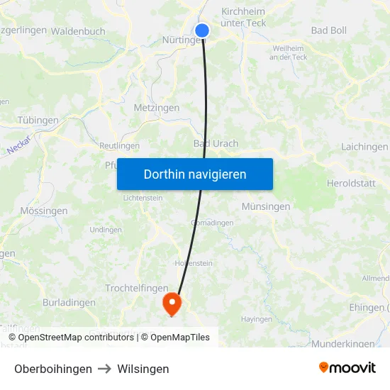 Oberboihingen to Wilsingen map