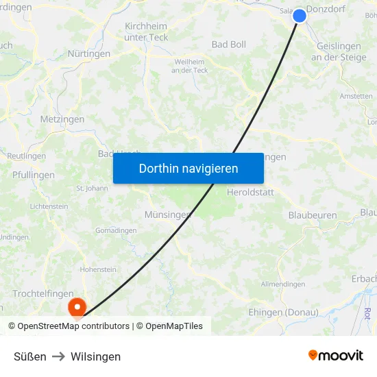Süßen to Wilsingen map
