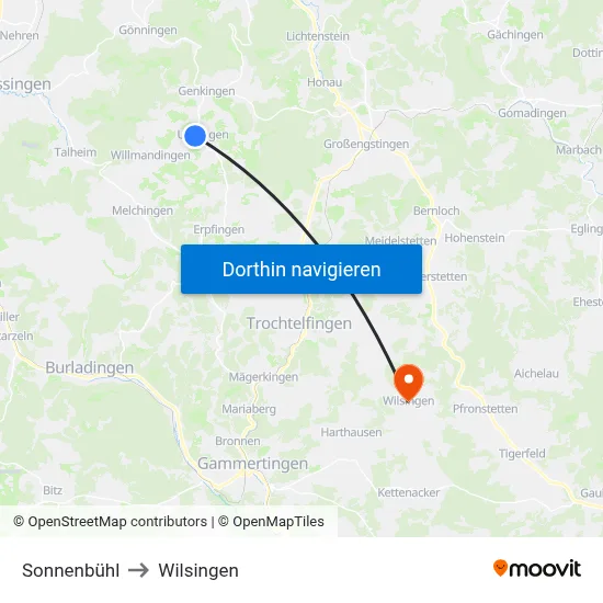 Sonnenbühl to Wilsingen map
