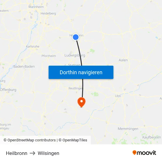 Heilbronn to Wilsingen map