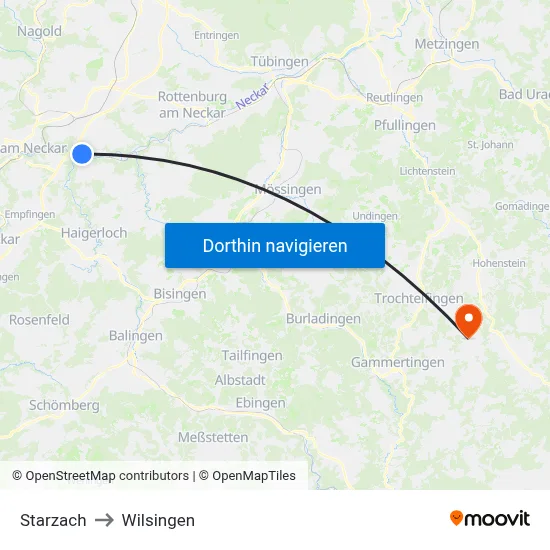Starzach to Wilsingen map