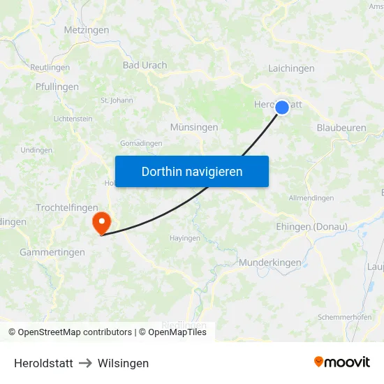 Heroldstatt to Wilsingen map