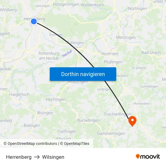 Herrenberg to Wilsingen map