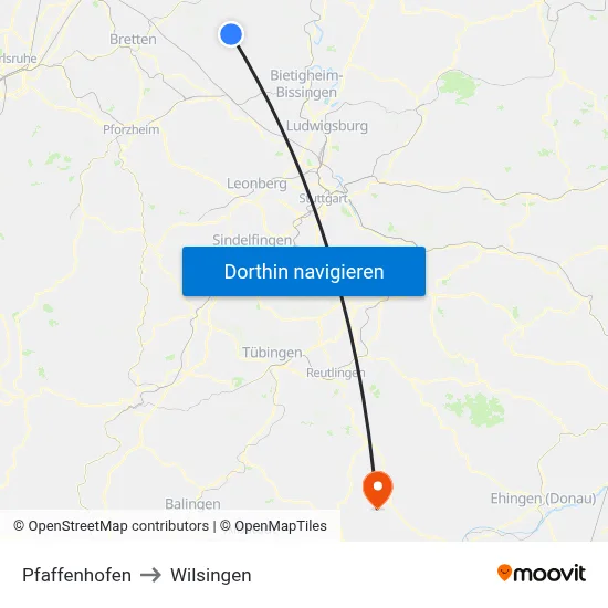 Pfaffenhofen to Wilsingen map