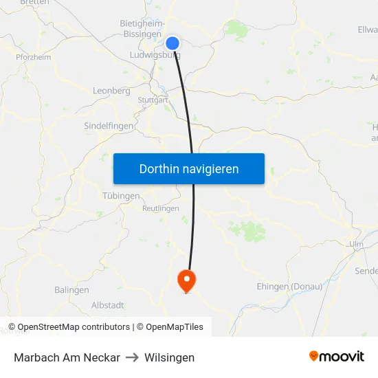 Marbach Am Neckar to Wilsingen map