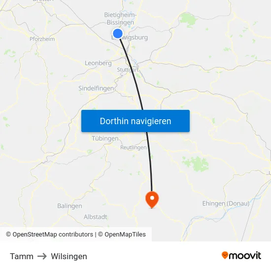Tamm to Wilsingen map