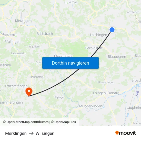 Merklingen to Wilsingen map