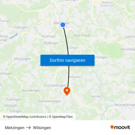 Metzingen to Wilsingen map
