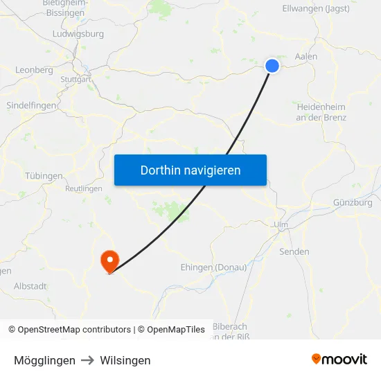 Mögglingen to Wilsingen map