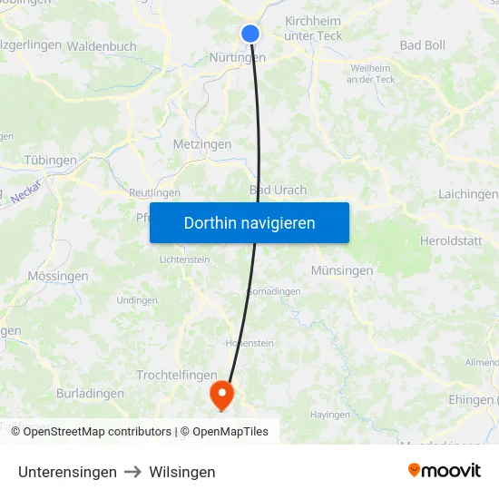 Unterensingen to Wilsingen map