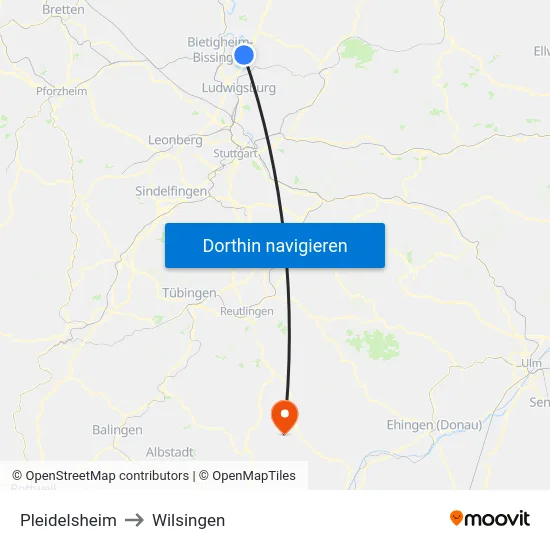 Pleidelsheim to Wilsingen map