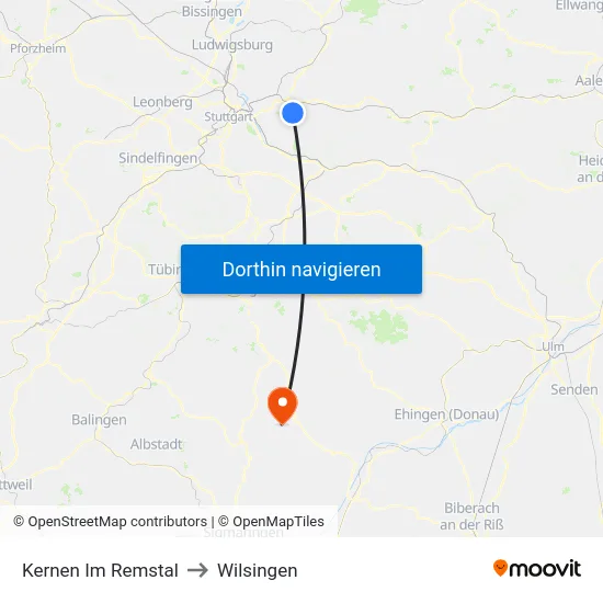 Kernen Im Remstal to Wilsingen map