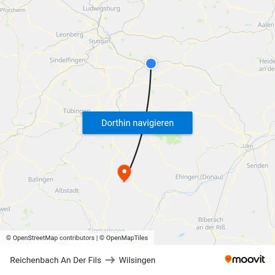 Reichenbach An Der Fils to Wilsingen map