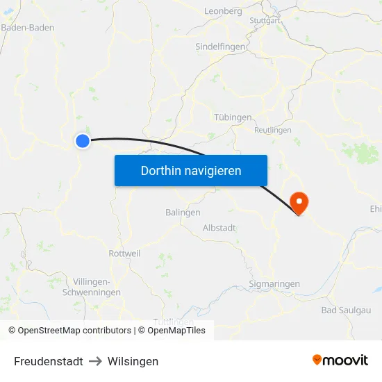 Freudenstadt to Wilsingen map