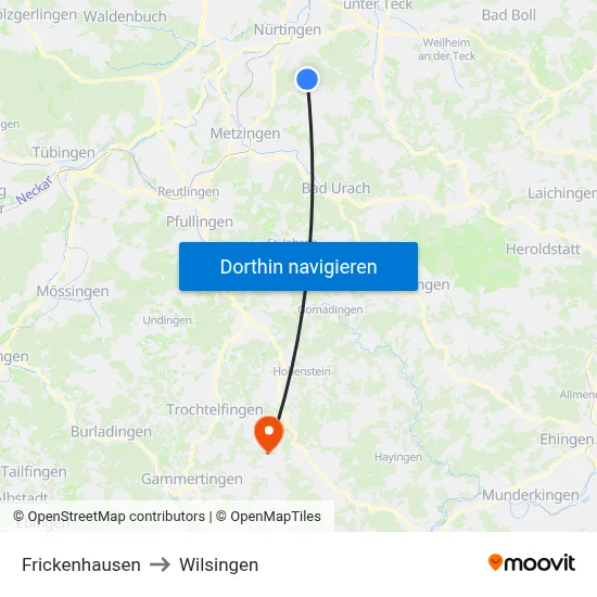 Frickenhausen to Wilsingen map