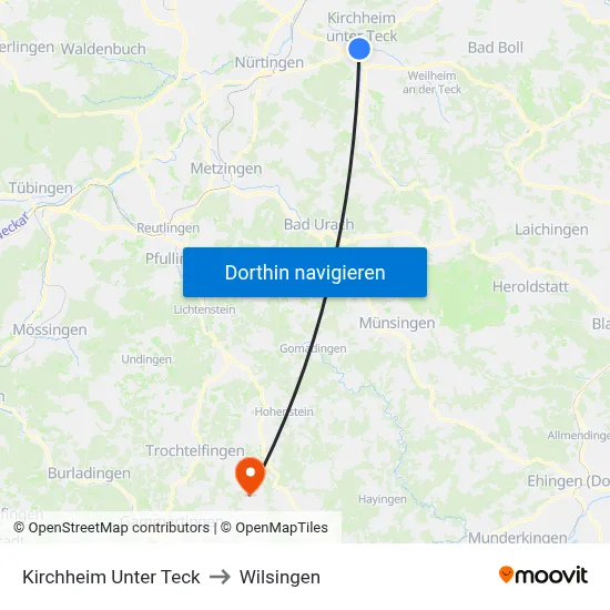 Kirchheim Unter Teck to Wilsingen map