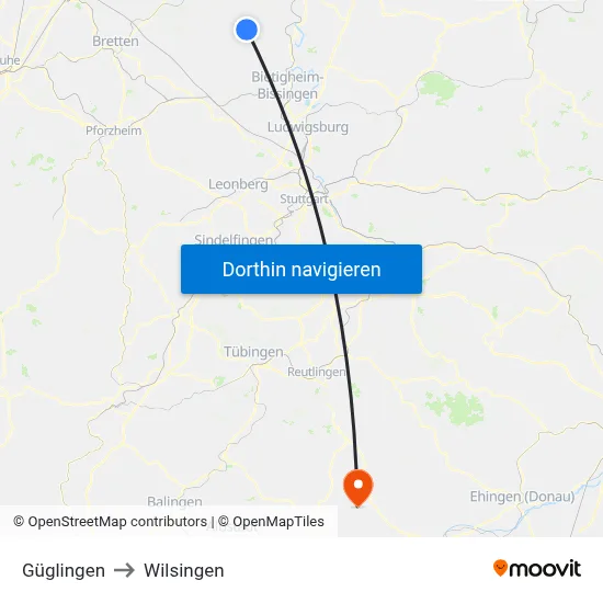 Güglingen to Wilsingen map