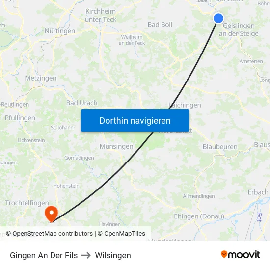 Gingen An Der Fils to Wilsingen map