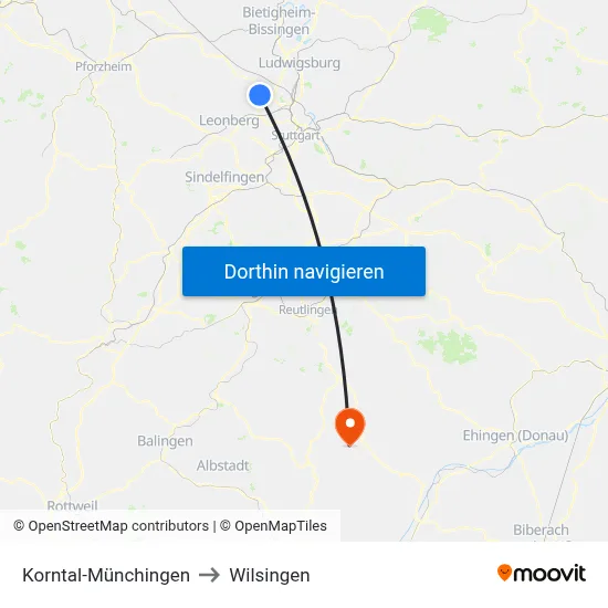 Korntal-Münchingen to Wilsingen map