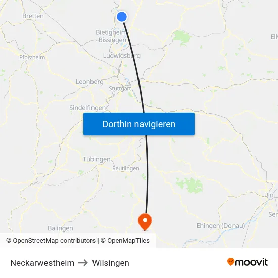 Neckarwestheim to Wilsingen map