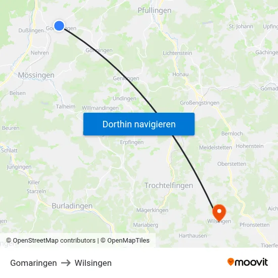 Gomaringen to Wilsingen map