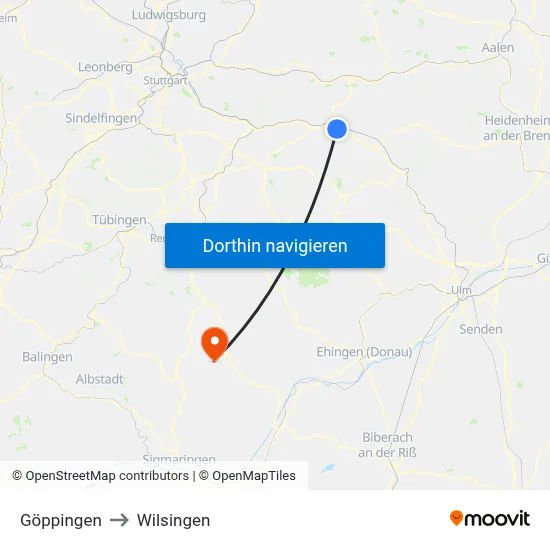 Göppingen to Wilsingen map
