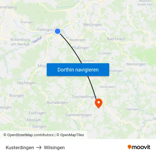 Kusterdingen to Wilsingen map