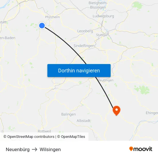 Neuenbürg to Wilsingen map