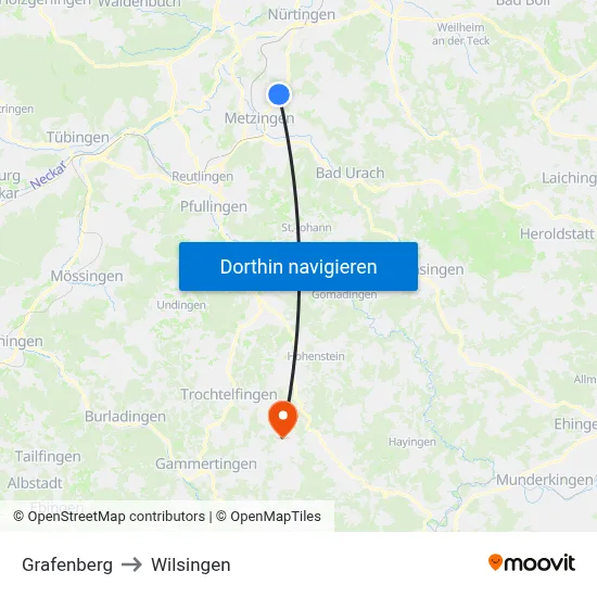 Grafenberg to Wilsingen map