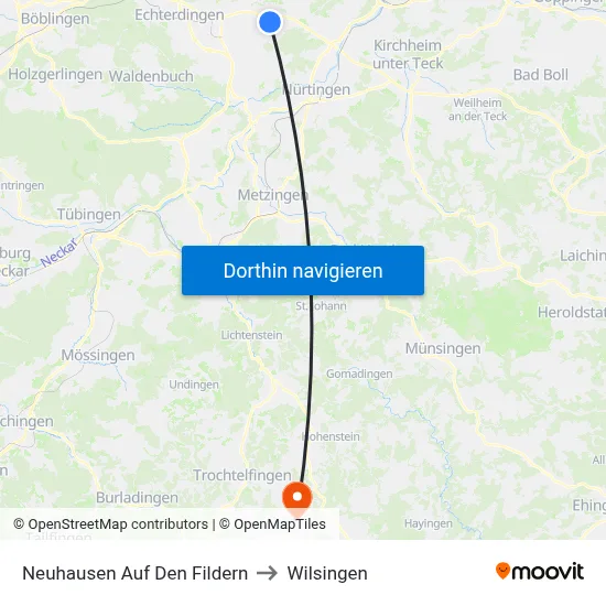 Neuhausen Auf Den Fildern to Wilsingen map