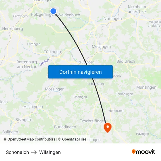 Schönaich to Wilsingen map