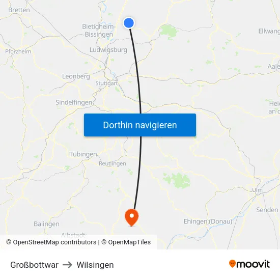 Großbottwar to Wilsingen map