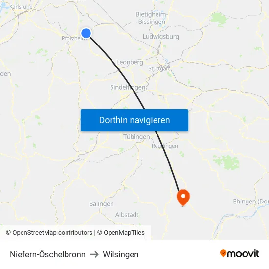 Niefern-Öschelbronn to Wilsingen map