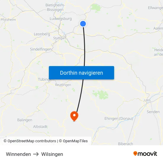 Winnenden to Wilsingen map