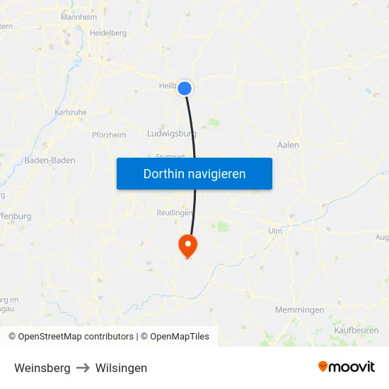 Weinsberg to Wilsingen map