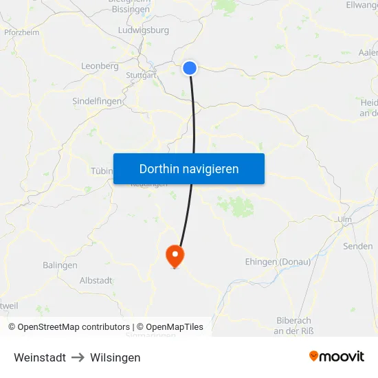Weinstadt to Wilsingen map