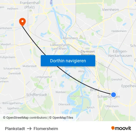 Plankstadt to Flomersheim map