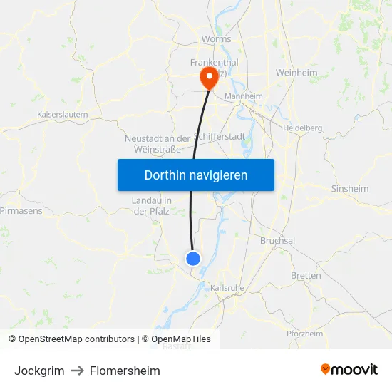 Jockgrim to Flomersheim map