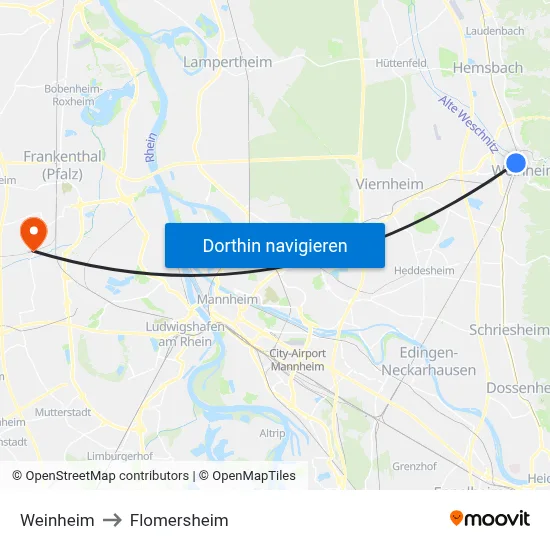 Weinheim to Flomersheim map