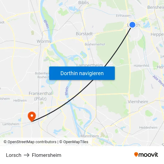 Lorsch to Flomersheim map
