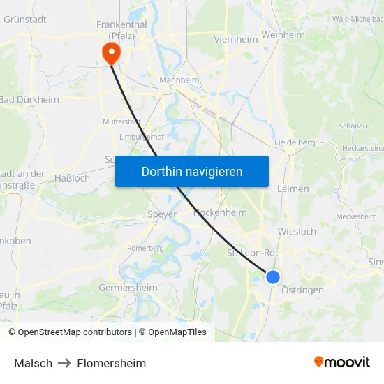 Malsch to Flomersheim map
