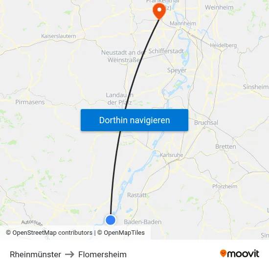 Rheinmünster to Flomersheim map