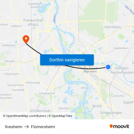 Ilvesheim to Flomersheim map