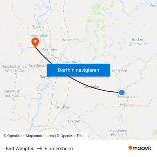 Bad Wimpfen to Flomersheim map