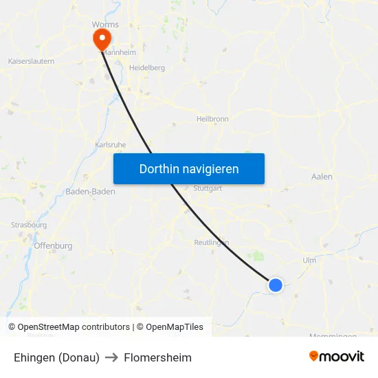 Ehingen (Donau) to Flomersheim map